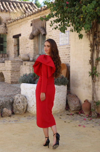 VESTIDO VOLANTE ASIMÉTRICO VIANA BURDEOS