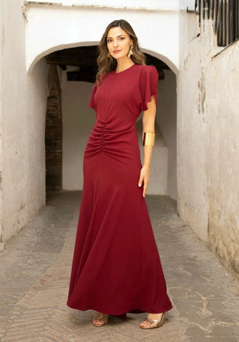 VESTIDO LARGO CREPE BURDEOS ISANDRA
