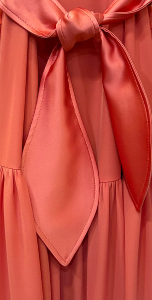 VESTIDO RANIA CORAL Y FUCSIA.