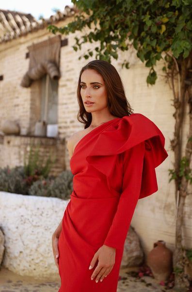 VESTIDO VOLANTE ASIMÉTRICO VIANA BURDEOS