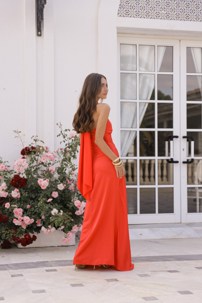 VESTIDO CORAL RASO ANUDADO AL CUELLO