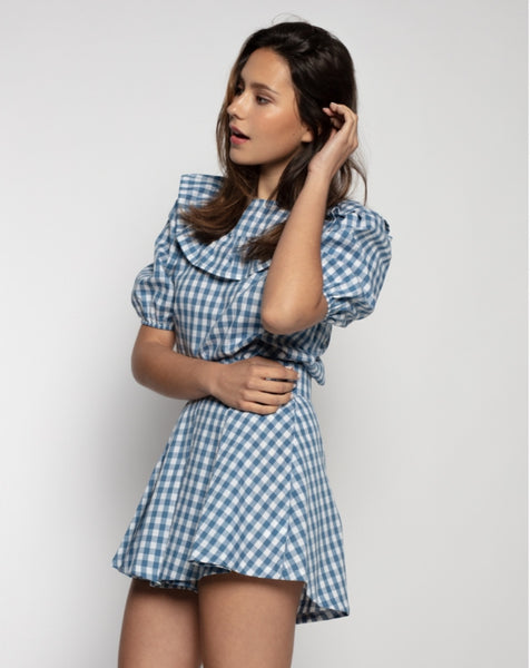 SHORT VICHY AZUL CASILDA - Farfalla Couture - Ropa - Mujer - Eventos- Boho -